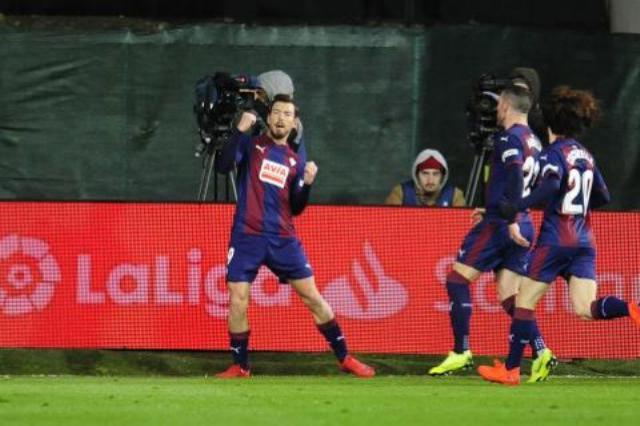 Sergi Enrich celebra su gol al Espanyol (Foto: LFP).