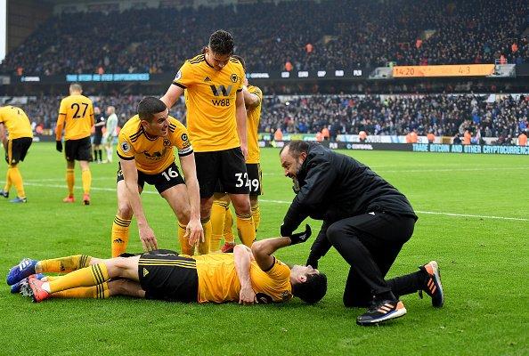 Nuno Espirito Santo celebra el gol del Wolverhampton ante el Leicester.