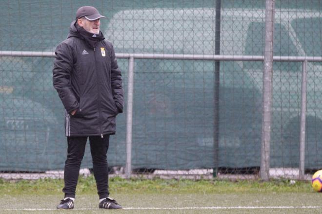 Anquela, este jueves en el entrenamiento en Tensi (Foto: Luis Manso).