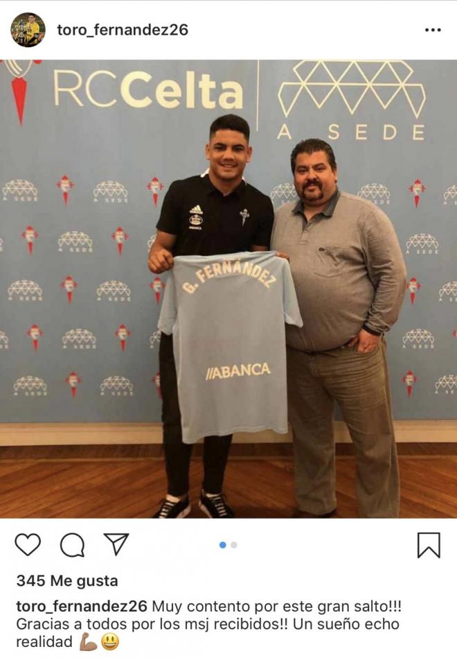 Captura de la publicación de Gabriel 'Toro' Fernández en Instagram (Foto: @Toro_Fernandez26)