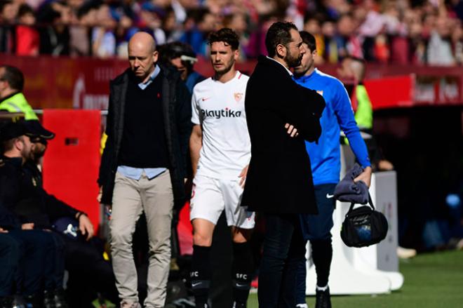 Sergi Gómez, lesionado en el partido ante el Levante.