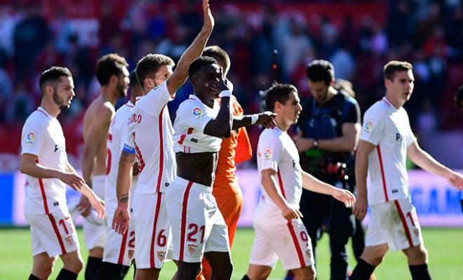 El Sevilla celebra su 5-0 al Levante.
