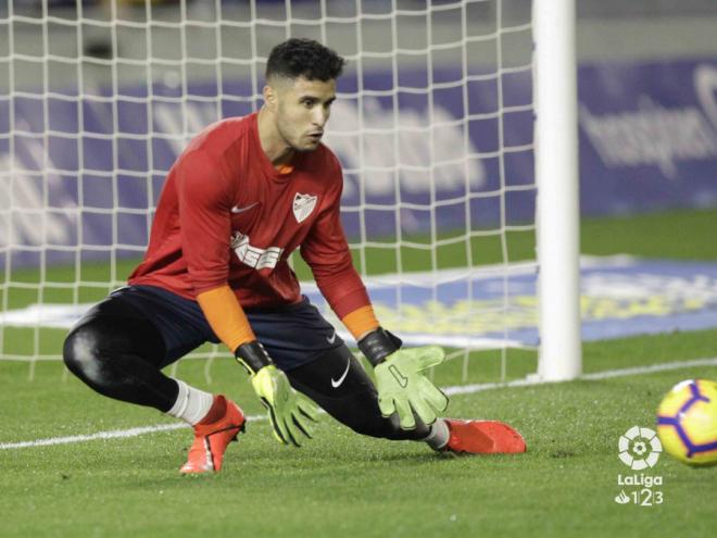 Munir, durante el calentamiento en el Heliodoro Rodríguez López (Foto: LaLiga).