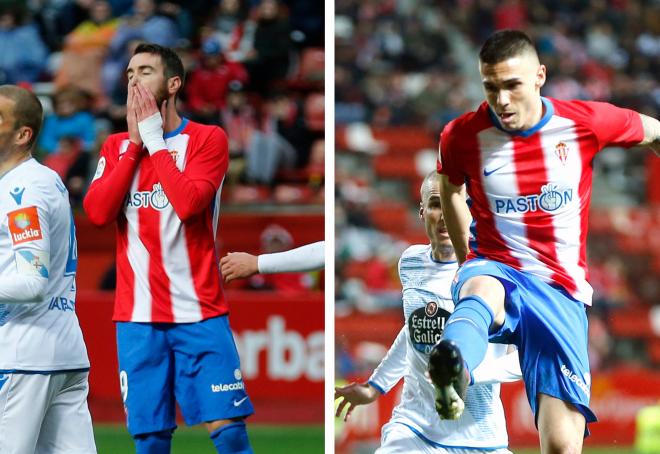 Peybernes y Djurdjevic durante el encuentro frente al Deportivo (Foto: Luis Manso).