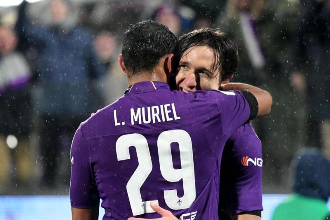 Muriel celebra uno de los goles de la Fiorentina a la Roma.
