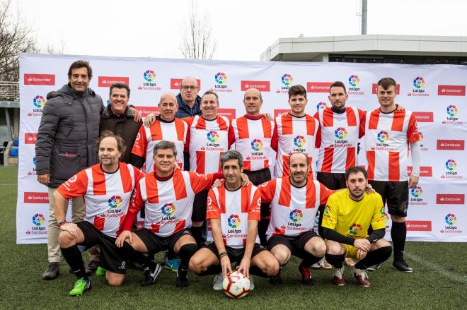 Los integrantes del equipo de la prensa de Bilbao en el derbi.