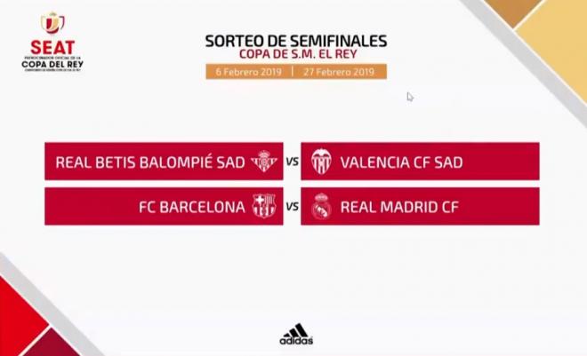 Betis-Valencia y Barcelona-Real Madrid en semifinales de Copa del Rey.