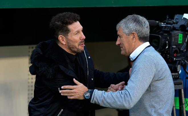 Simeone se saluda con Setién antes del partido (Foto: Kiko Hurtado).