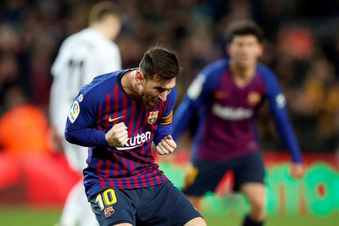 Messi celebra uno de sus goles ante el Valencia.