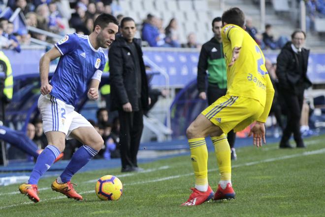 Diegui Johannesson, durante el Real Oviedo-Cádiz (Foto: Luis Manso).