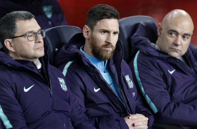 Messi, en el banquillo del Camp Nou el pasado miércoles.