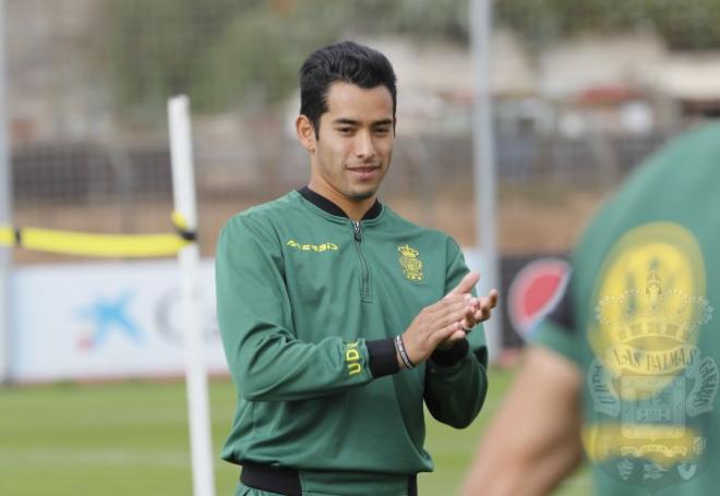 Araujo, en un entrenamiento de Las Palmas.