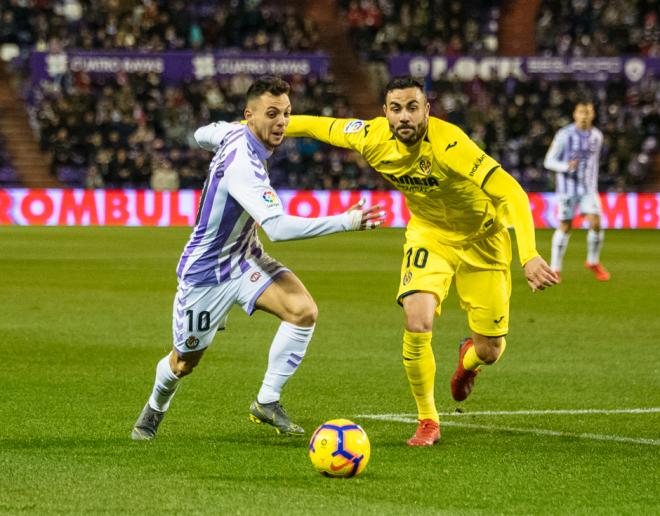 Óscar Plano, en el duelo ante el Villarreal CF en el que vio su quinta amarilla de la temporada (Foto: Real Valladolid.es)