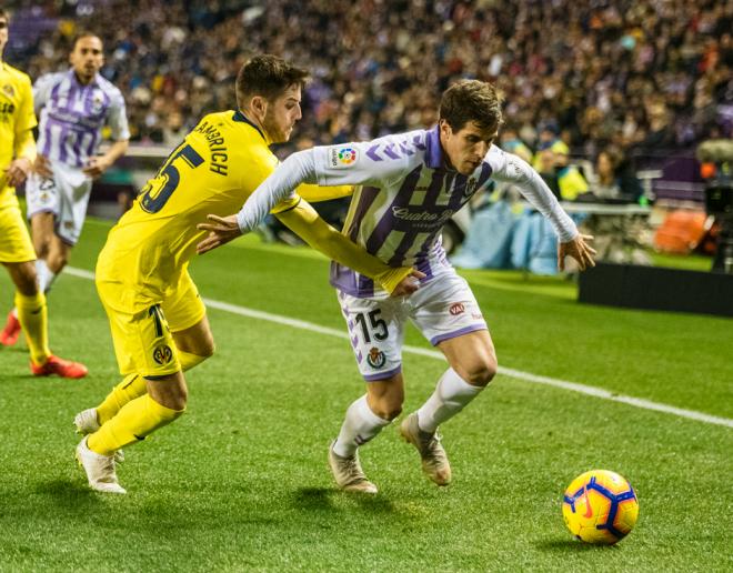 Pablo Hervías, en el duelo ante el Villarreal CF del pasado viernes (Foto: RealValladolid.es)