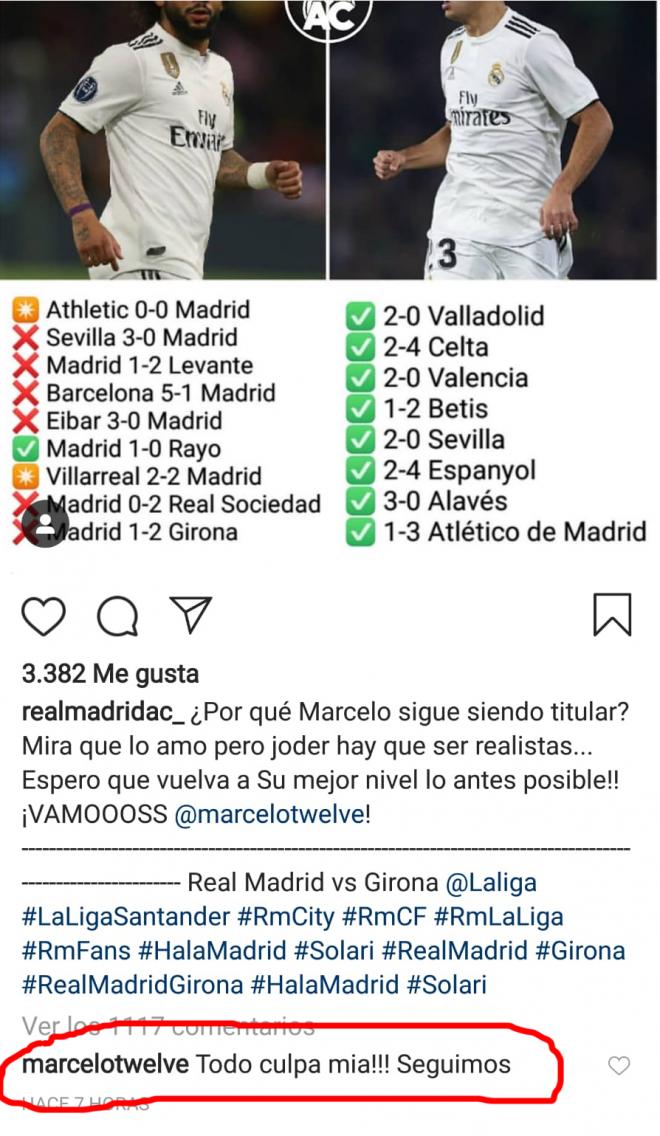 Respuesta de Marcelo en Instagram