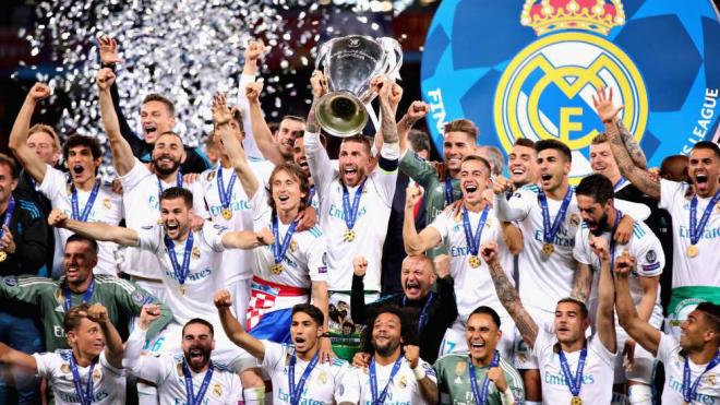 Los jugadores del Real Madrid celebran la Champions League de 2018 en Kiev.