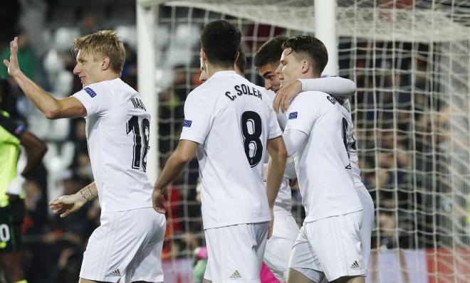 Gameiro celebra el 1-0 en el Valencia-Celtic (Foto: David González)