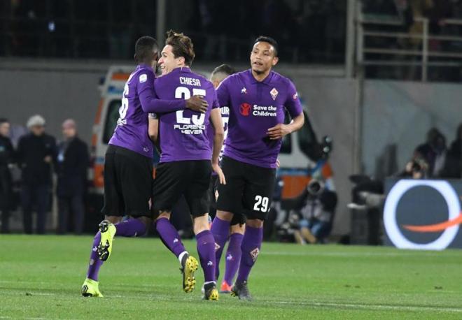 Muriel celebra un gol de la Fiorentina ante el Inter.