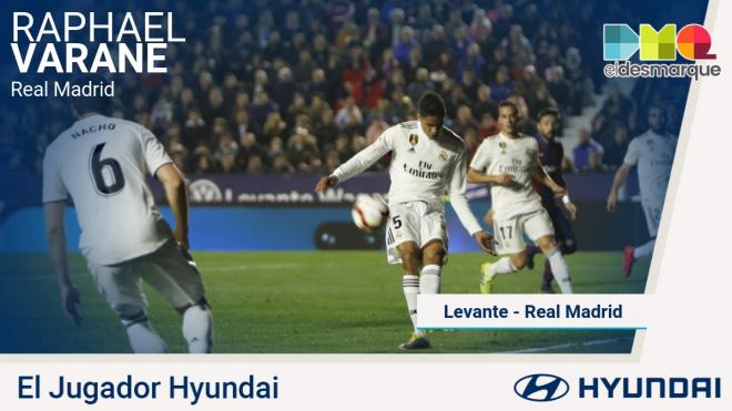 Varane, jugador Hyundai del Levante-Real Madrid.