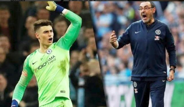 Kepa Arrizabalaga y Sarri protagonizaron un rifi rafe en Wembley la pasada temporada.