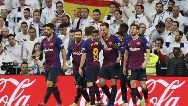 Así celebraron el gol los jugadores del Barcelona.
