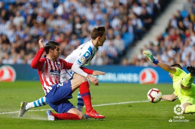 Álvaro Morata hizo los dos goles del Atlético la pasada temporada en Anoeta.