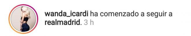 Wanda Icardi comienza a seguir al Real Madrid en Instagram.