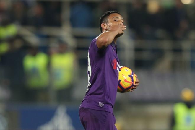 Muriel celebra un gol con la Fiorentina.