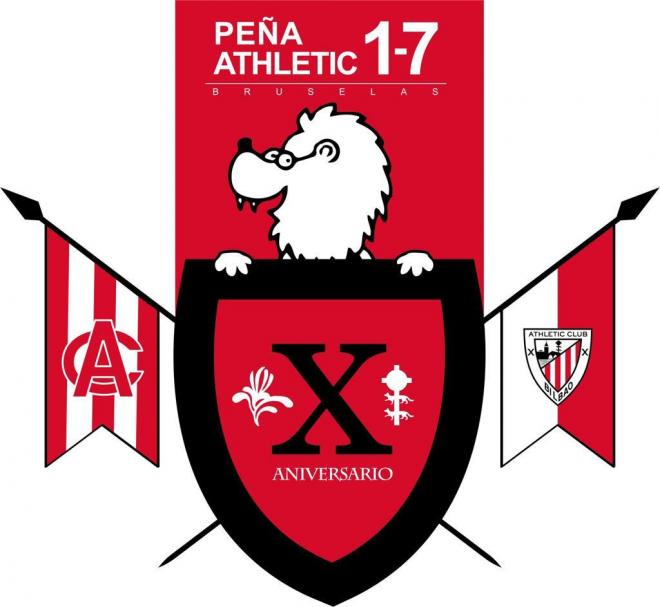 El divertido logo del X Aniversario de la Peña Athletic 1-7 de Bruselas.