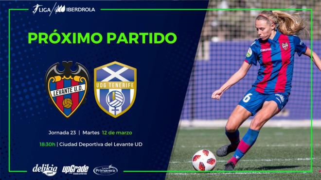 El cartel del Levante Femenino - UD Granadilla, correspondiente a la jornada 23 de la Liga Iberdrola de este martes.