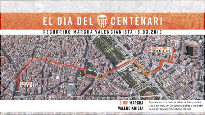 Itinerario de la marcah cívica (Foto Valencia CF).