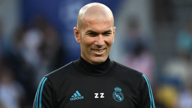 Zinedine Zidane, durante un entrenamiento con el Real Madrid en 2018.