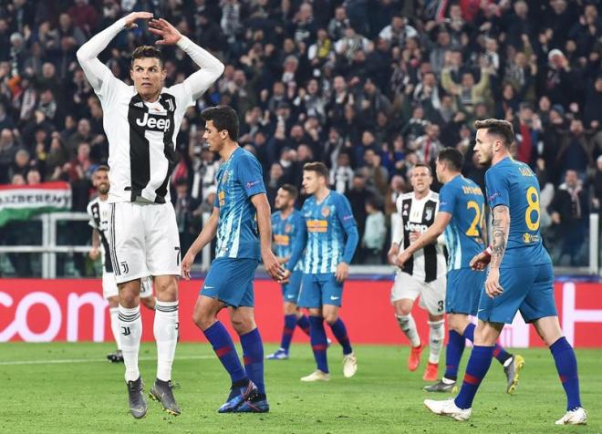 Celebración de Cristiano en el Juventus-Atlético de Champions.