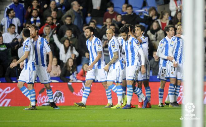 La Real, tras adelantarse en el marcador frente al Levante (Foto: LaLiga).