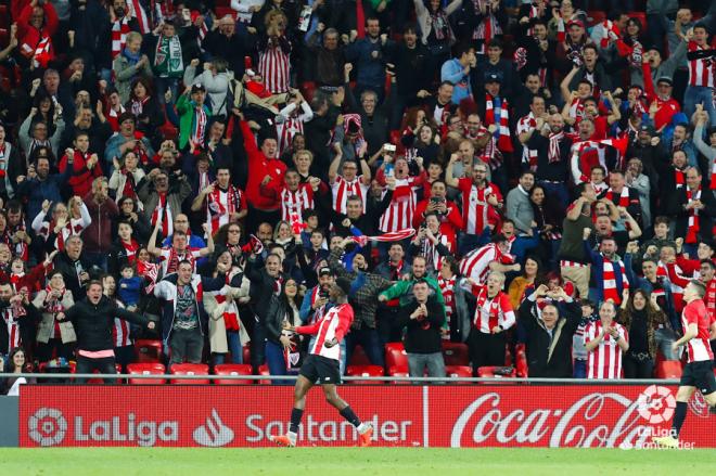 Iñaki Williams festeja ante el Atlético su octavo gol del curso (Foto: LaLiga).