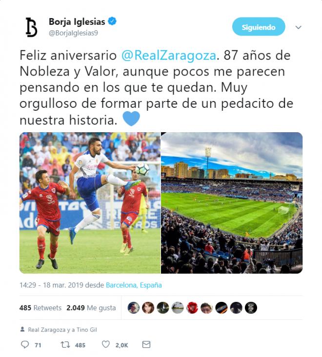 Tweet de Borja Iglesias. (Fuente: Twitter).