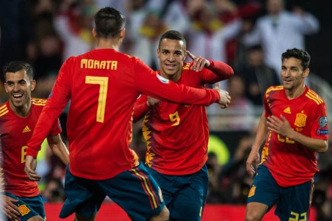Rodrigo celebra su gol en el España-Noruega (Foto: UEFA).