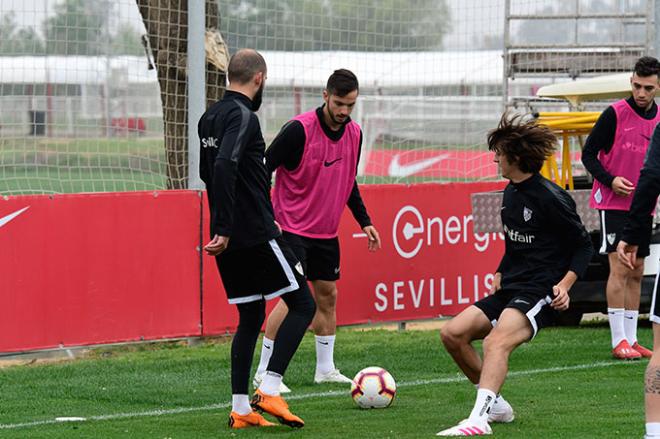 Sarabia, en el entrenamiento de este martes.