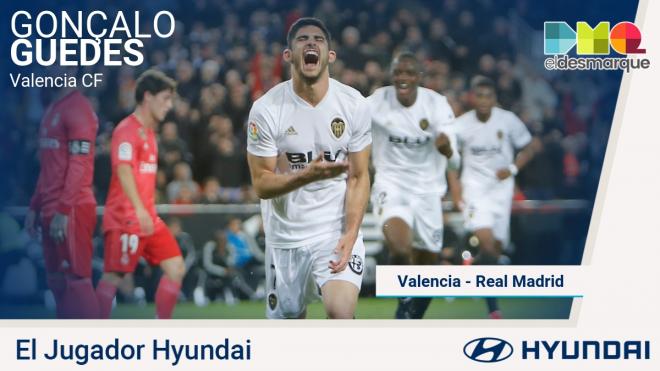 Guedes, jugador Hyundai del Valencia-Real Madrid.