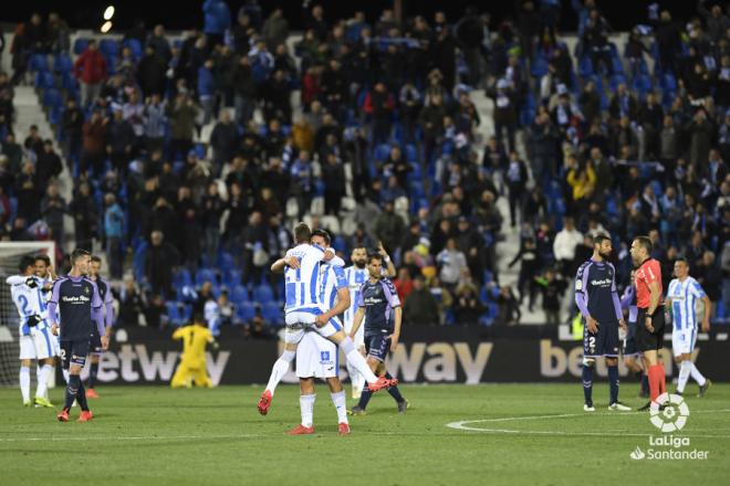 El CD Leganés celebra la victoria ante el Real Valladolid en el Estadio de Butarque (Foto: LaLIga).