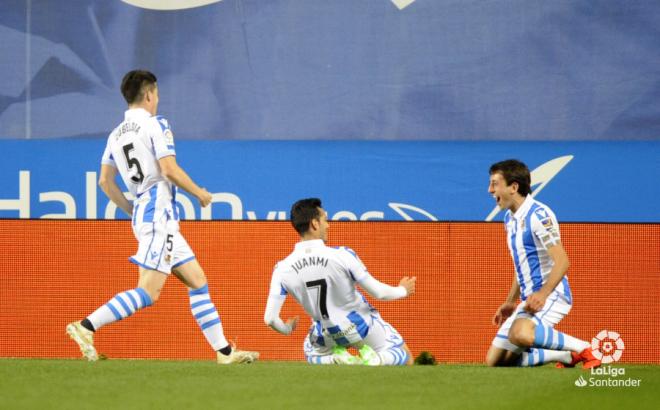 Juanmi celebra su gol ante el Betis en Anoeta de la pasada temporada (Foto: LaLiga).