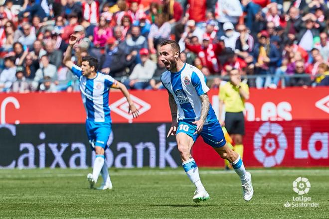 Javi López, celebrando el primer gol de Darder ante el Girona (Foto: LaLiga).