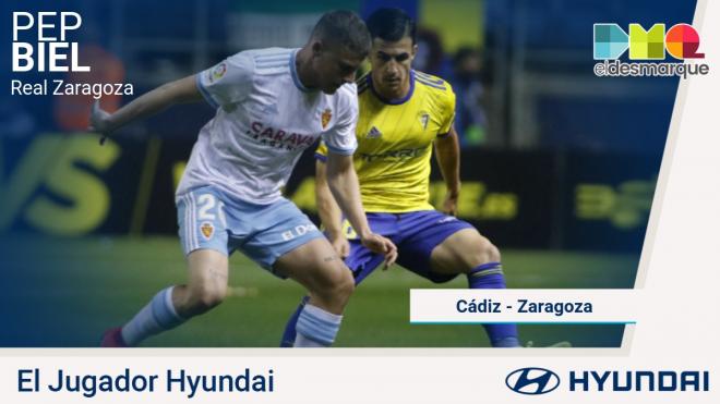 Pep Biel, jugador Hyundai del Cádiz-Real Zaragoza.