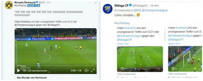 Intercambio de tweets entre el Borussia Dortmund y el Málaga.
