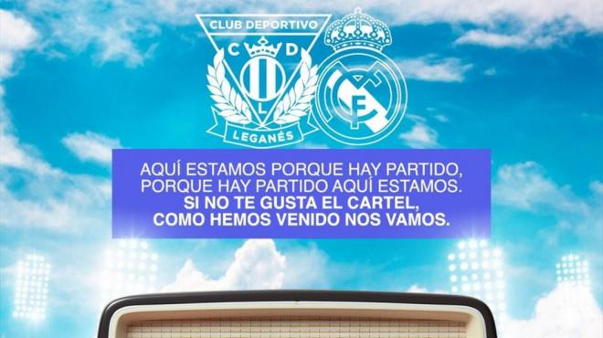 Cartel del Leganés-Real Madrid con homenaje a Héctor del Mar.