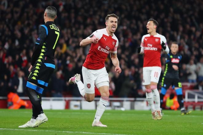 Ramsey celebra un gol del Arsenal. (Foto: UEFA)