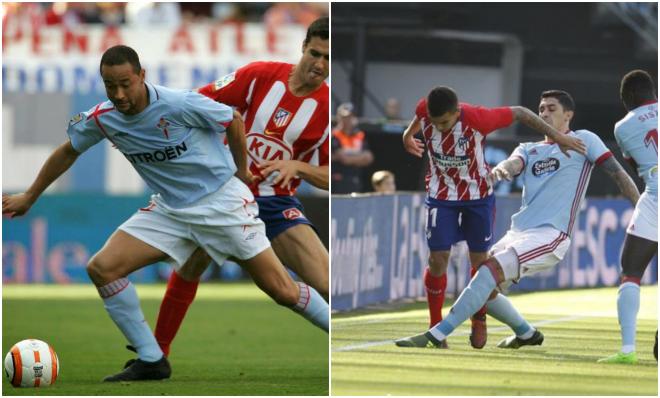 Baiano y 'Tucu' Hernández, en partidos entre el Atlético y el Celta.