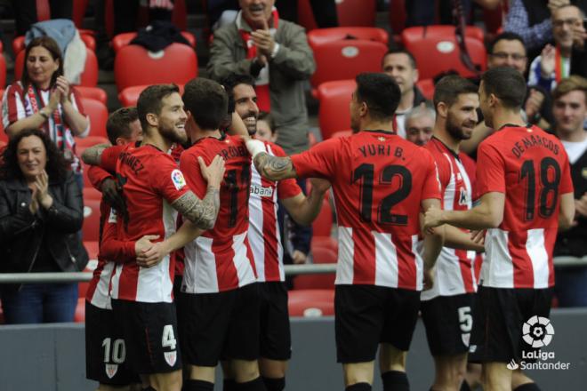 Los jugadores del Athletic un gol ante el Rayo (Foto: LaLiga).