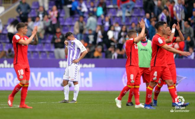 Óscar Plano llora tras su penalti final que supuso el empate ante el Getafe.