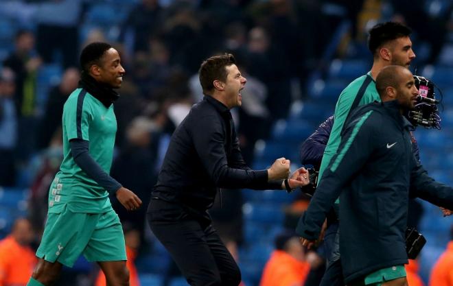 Pochettino celebra con rabia el pase del Tottenham ante el Manchester City en los cuartos de final de la Champions League.